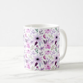 Caneca De Café Padrão de Flor Rosa e Roxo Elegante