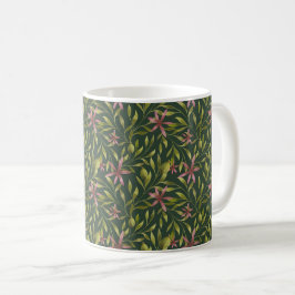 Caneca De Café Padrão de Flor Rosa Elegante em Fundo Escuro