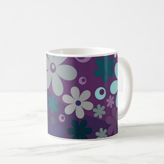 Caneca De Café Padrão de Flor Roxa (Frente Esquerda)