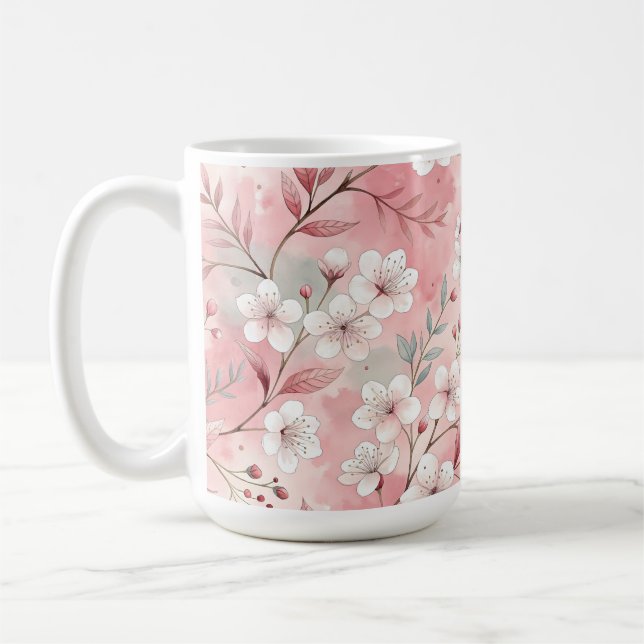 Caneca De Café Padrão de Flor Sakura Rosa (Esquerda)