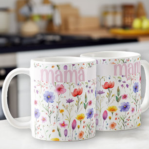 Caneca De Café Padrão de Flor Silvestre Colorida Bonita Rosa Mama