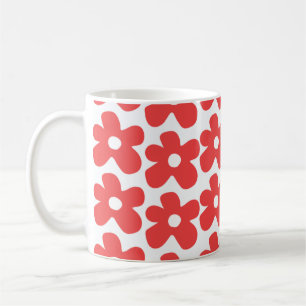 Caneca De Café Padrão de Flor Vermelho