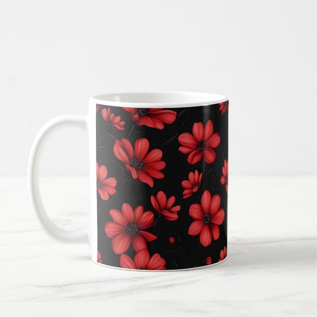 Caneca De Café Padrão de Flor Vermelho Elegante (Esquerda)