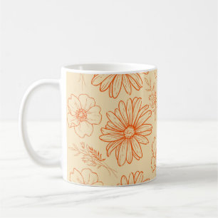 Caneca De Café Padrão de Flor Y2K da Imagem Retroativa Laranja
