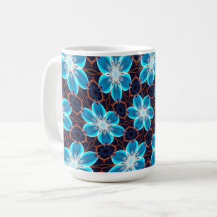 Caneca De Café Padrão de Flores Azuis abstrato