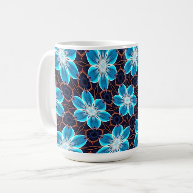 Caneca De Café Padrão de Flores Azuis abstrato (Frente Esquerda)