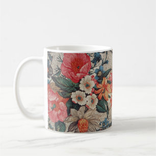 Caneca De Café Padrão de flores brancas laranja vermelho-vivo