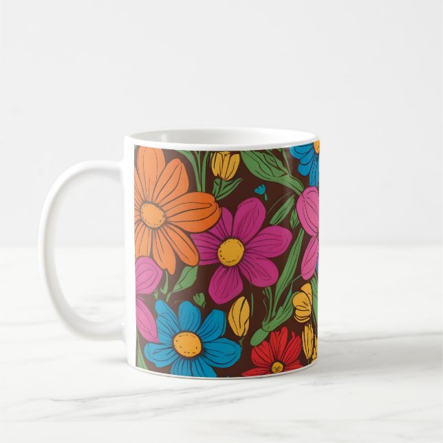 Caneca De Café Padrão de flores coloridas (Esquerda)