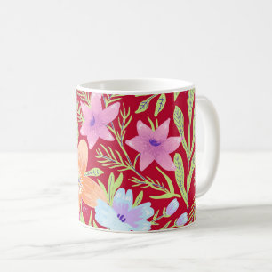 Caneca De Café Padrão de flores coloridas da primavera, rosa fram