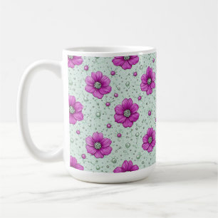 Caneca De Café Padrão de Flores Cor-de-Rosa com Gotículas