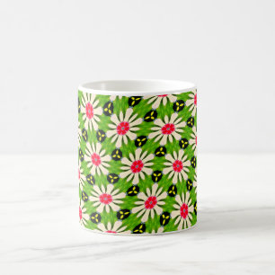 Caneca De Café Padrão de Flores Cor-de-Rosa e Branco