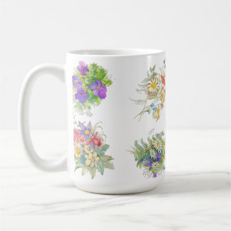 Caneca De Café padrão de flores da floresta em aquarela
