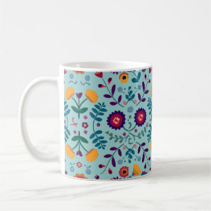 Caneca De Café Padrão de Flores de Arte Folclórica bonito