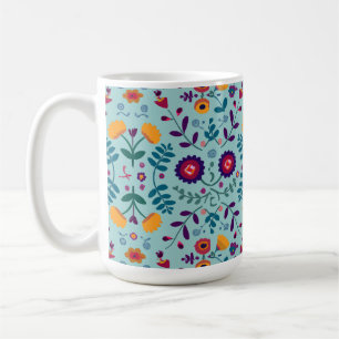 Caneca De Café Padrão de Flores de Arte Folclórica bonito