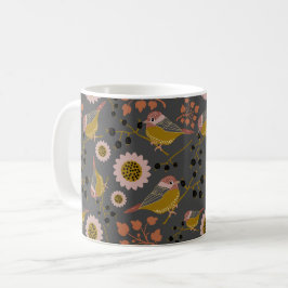 Caneca De Café Padrão de Flores de Berries Pretos Dourados Rosa-R
