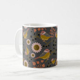 Caneca De Café Padrão de Flores de Berries Pretos Dourados Rosa-R