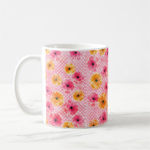 Caneca De Café Padrão de flores de cor d'água rosa e gerbera am