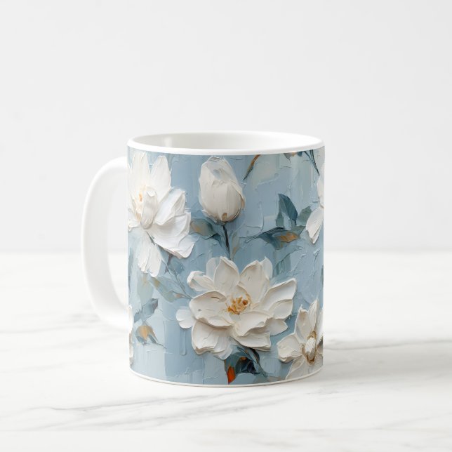 Caneca De Café Padrão de Flores de Gardenia Branca (Frente Esquerda)