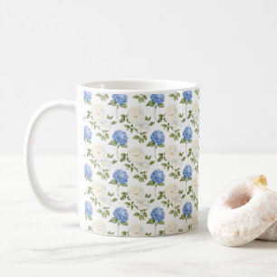 Caneca De Café Padrão de Flores de Hidrelétrica Azul Elegante