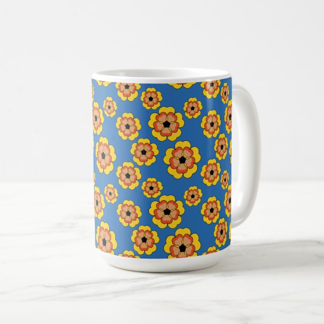 Caneca De Café Padrão de Flores de Laranja Amarelo (Frente Esquerda)