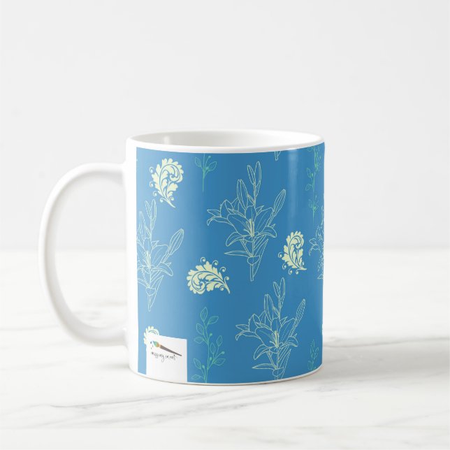 Caneca De Café Padrão de Flores de Lírios Azuis (Esquerda)