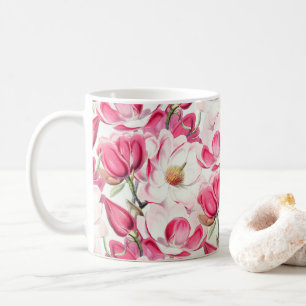 Caneca De Café Padrão de Flores de Magolia Cor-de-Água Rosa