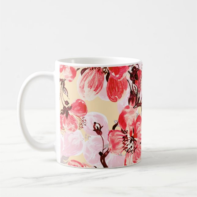 Caneca De Café Padrão de Flores de Mola U (Esquerda)