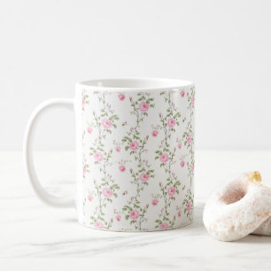Caneca De Café Padrão de Flores de Rosas Rosa Elegante