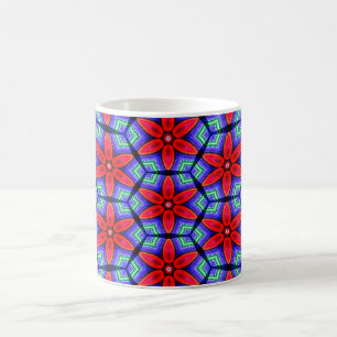 Caneca De Café Padrão de Flores de Tecidos Vermelhos