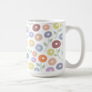 Caneca De Café Padrão de Flores Difusas em Pastéis sobre Branco