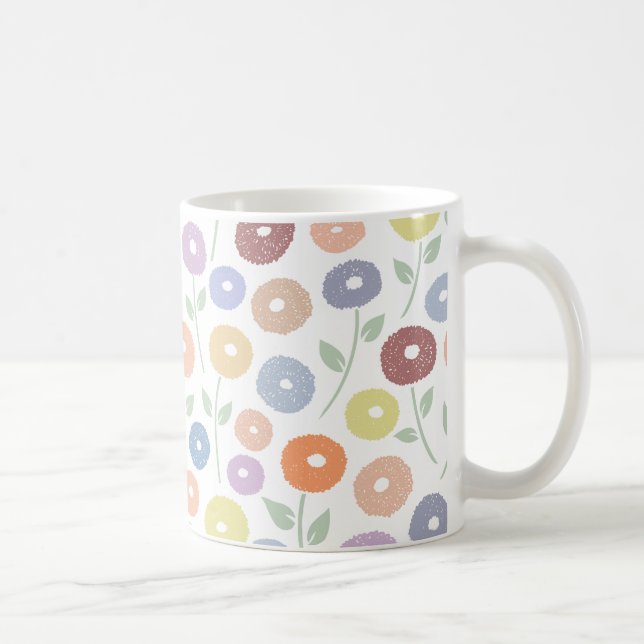 Caneca De Café Padrão de Flores Difusas em Pastéis sobre Branco (Direita)