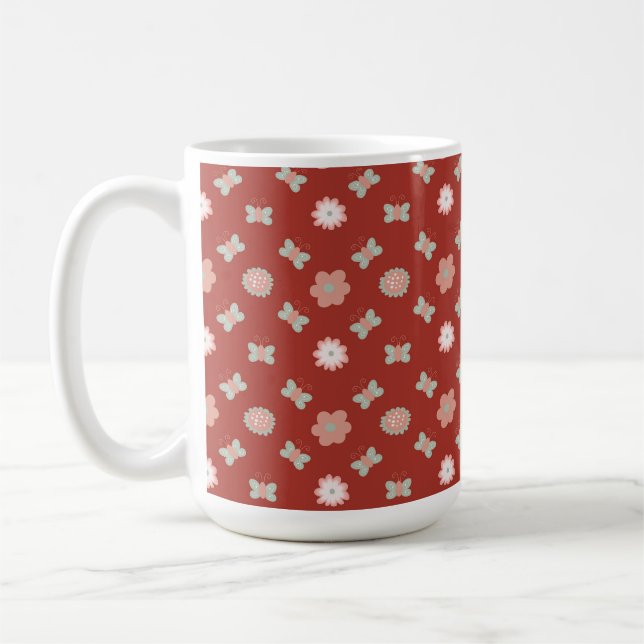 Caneca De Café padrão de flores e borboletas (Esquerda)