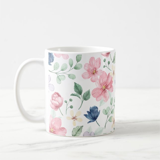 Caneca De Café Padrão de Flores e Folhas de primavera (Esquerda)