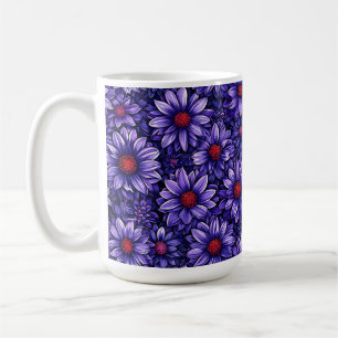 Caneca De Café Padrão de flores estilizadas roxas