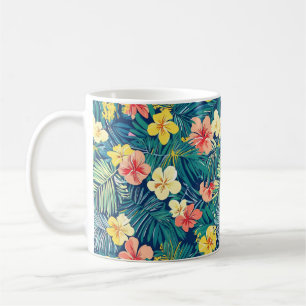 Caneca De Café Padrão de flores exóticas coloridas