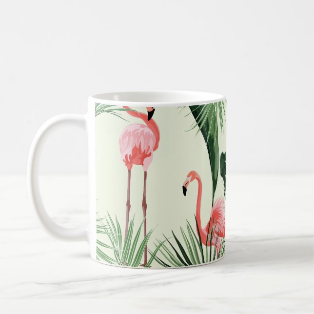 Caneca De Café Padrão de Flores Exóticas Flamingo Rosa (Esquerda)