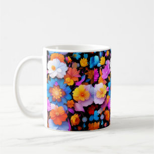 Caneca De Café Padrão de Flores Multicoloridas
