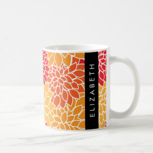 Caneca De Café Padrão De Flores, Orange Dahlia, Seu Nome