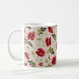 Caneca De Café Padrão de flores papoulas vermelhas brilhantes vin