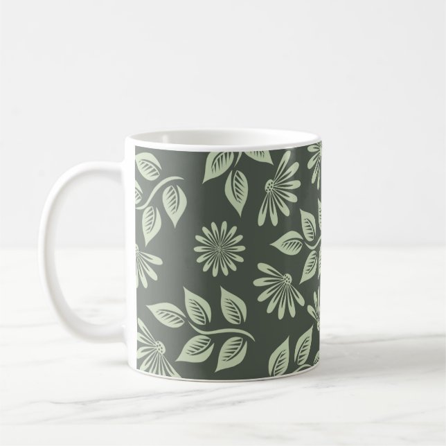 Caneca De Café Padrão de flores primavera verde (Esquerda)