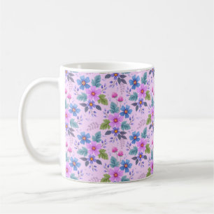 Caneca De Café Padrão de Flores Rosa Azul Violeta Floral-36841