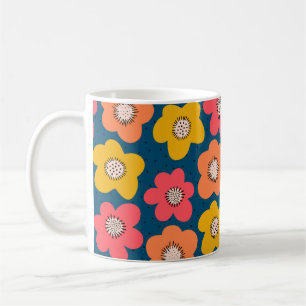 Caneca De Café Padrão de flores sem costura. Flores frias escandi