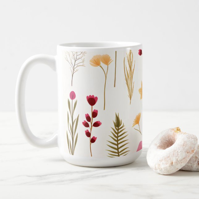 Caneca De Café Padrão de Flores Silvestres Botânicas (Com Donut)