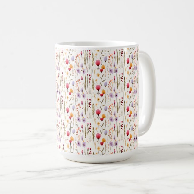 Caneca De Café Padrão de Flores Silvestres Botânicas (Frente Esquerda)