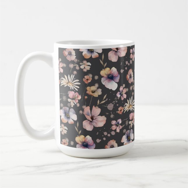 Caneca De Café Padrão de Flores Silvestres Rosadas Aquarela Boho  (Esquerda)
