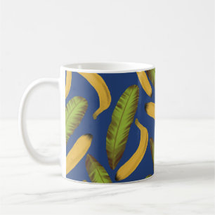 Caneca De Café Padrão de Folha de Banana Azul Tropical