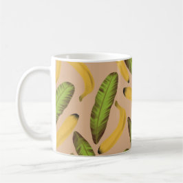 Caneca De Café Padrão de Folha de Banana Bege Tropical