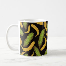 Caneca De Café Padrão de Folha de Banana Preta Tropical