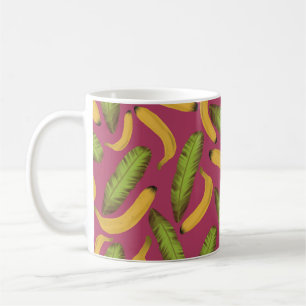 Caneca De Café Padrão de Folha de Banana Rosa Tropical