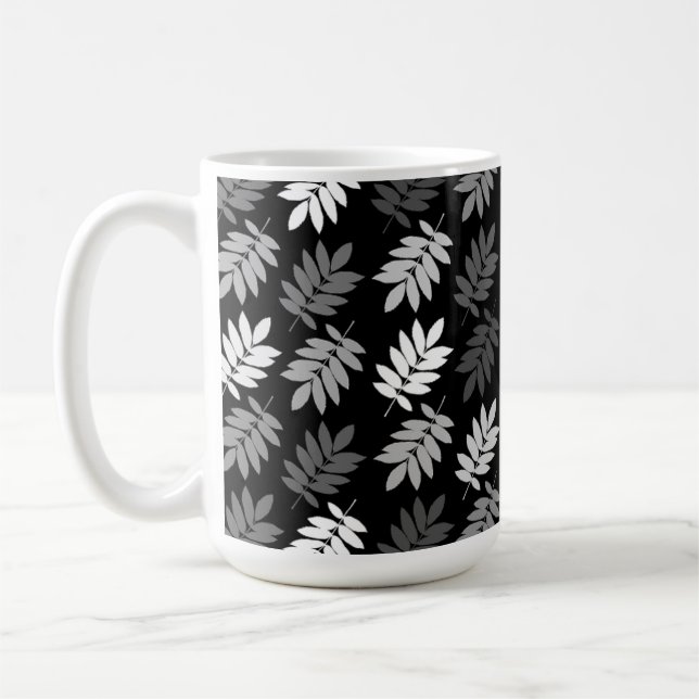 Caneca De Café Padrão de Folha de Elder Preto Branco Cinza (Esquerda)